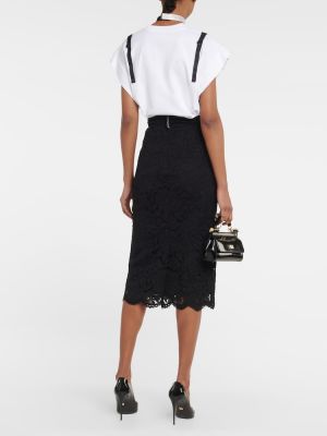 Midi φούστα με ψηλή μέση με δαντέλα Dolce&gabbana μαύρο