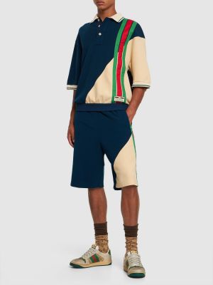 Pantalones cortos deportivos de lana de algodón Gucci azul