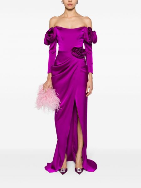 Gėlėtas vakarinė suknelė satininis Ana Radu violetinė
