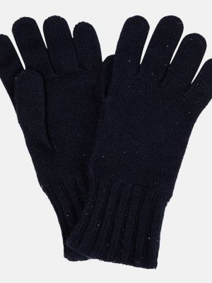 Jedwabne rękawiczki z kaszmiru Loro Piana niebieskie