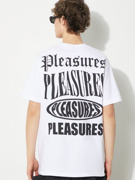 Bavlněné tričko s potiskem Pleasures bílé