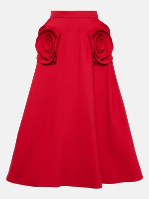 Květinové hedvábné vlněné midi sukně Valentino červené