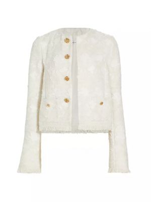 Твидовый пиджак с вышивкой Oscar De La Renta белый