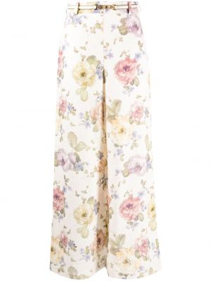 Lanene hlače s cvetličnim vzorcem s potiskom Zimmermann