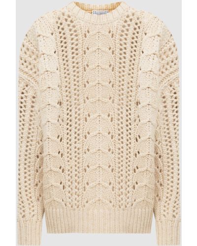 Кашеміровий светр ажурний Brunello Cucinelli, бежевий