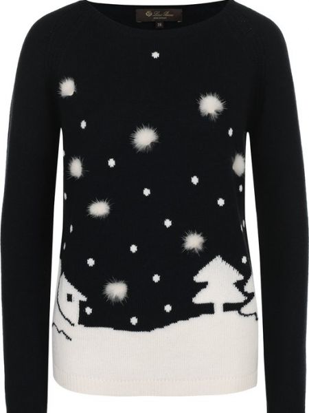 Кашемировый пуловер с принтом с круглым вырезом Loro Piana