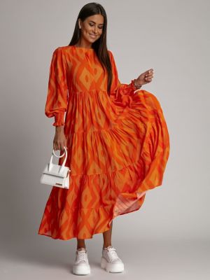 Medvilninis maksi suknelė ilgomis rankovėmis Fasardi oranžinė