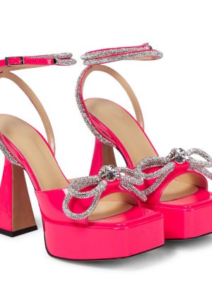 Sandale cu funde din piele cu platformă Mach & Mach roz