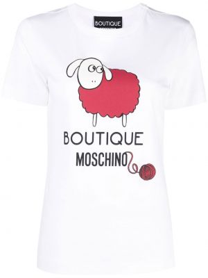 Trykt bomull t-skjorte Boutique Moschino hvit