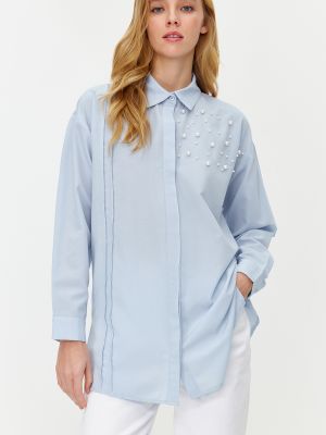 Плетена риза с перли Trendyol синьо