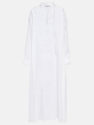 Λινή μίντι φόρεμα Asceno λευκό