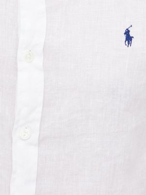 Lniana koszula slim fit ze stójką Polo Ralph Lauren biała