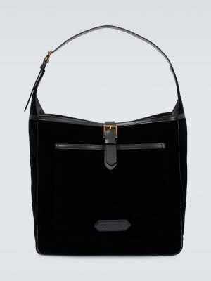 Zamatová kožená nákupná taška Tom Ford čierna