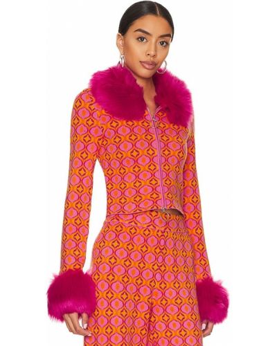 Suéter de cuero con cremallera de tejido jacquard Show Me Your Mumu rosa