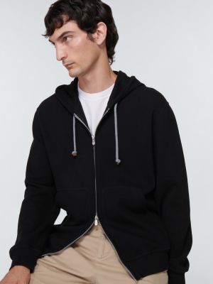 Pamučna hoodie s kapuljačom s patentnim zatvaračem Brunello Cucinelli crna