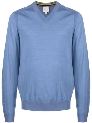 Vlnený sveter z merina s výstrihom do v Paul Smith modrá