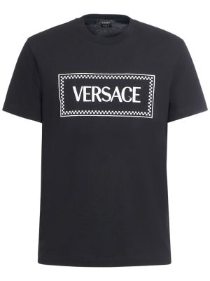 Памучна тениска Versace черно