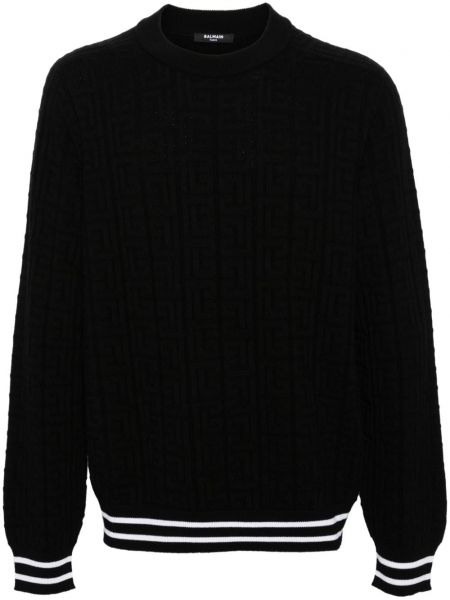 Jacquard dugi džemper od merino vune Balmain crna