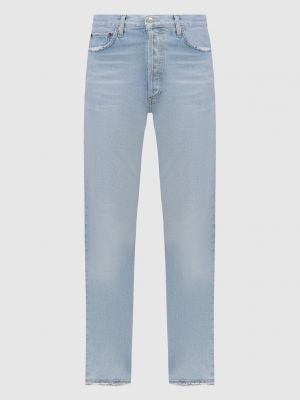 Прямые джинсы с потертостями Agolde голубые