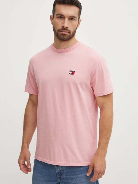 Однотонная хлопковая футболка Tommy Jeans розовая