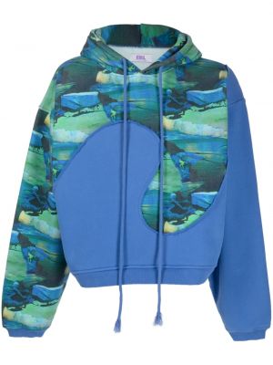 Raštuotas džemperis su gobtuvu su abstrakčiu raštu Erl mėlyna