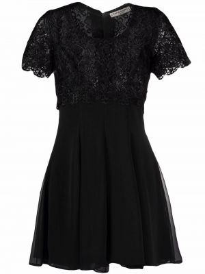 Hedvábné mini šaty na zip s krátkými rukávy Yves Saint Laurent Pre-owned - černá