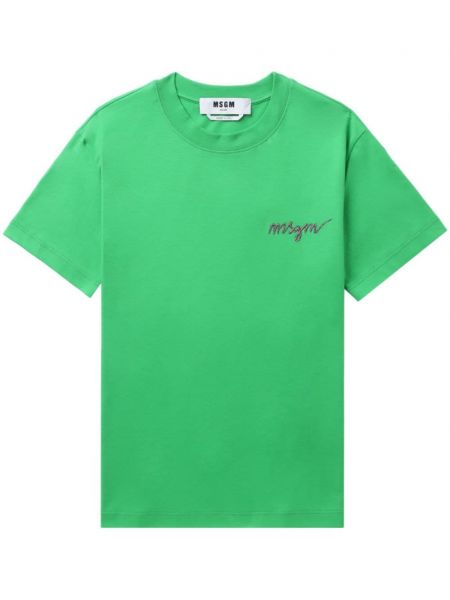Памучна тениска бродирана Msgm зелено