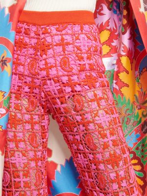 Rovné kalhoty s třásněmi s vysokým pasem Etro růžové