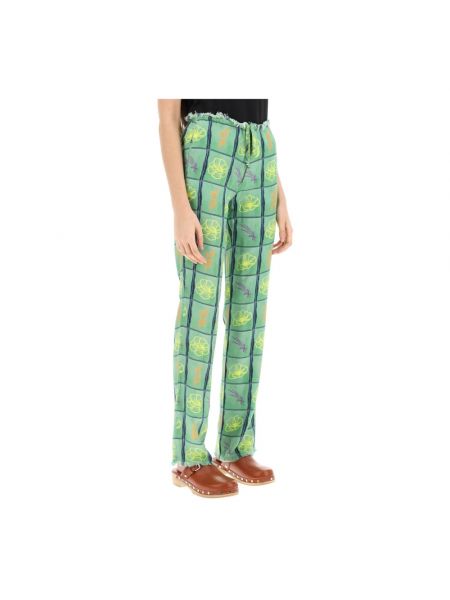 Pantalones rectos con flecos de viscosa Siedres verde