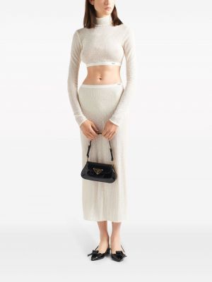 Midi sijonas su blizgučiais Prada balta