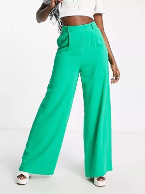 Зеленые атласные брюки с высокой талией Flounce London