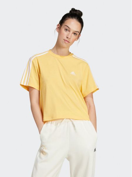 Tricou cu dungi cu croială lejeră Adidas galben