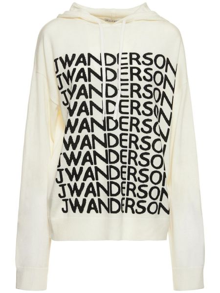 Bluza z kapturem żakardowa Jw Anderson biała