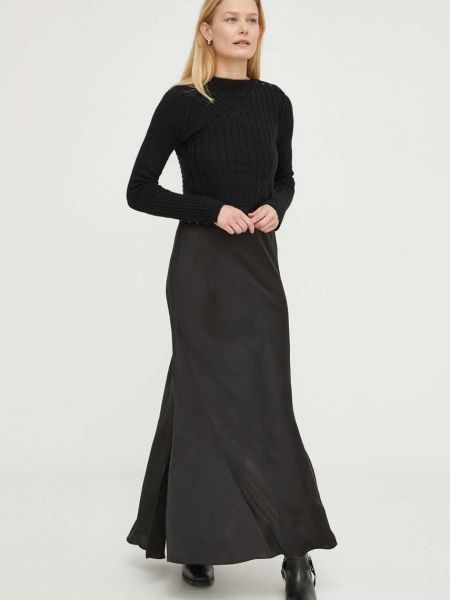 Vlněné dlouhé šaty Allsaints černé