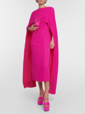 Svilena midi obleka z draperijo Valentino roza