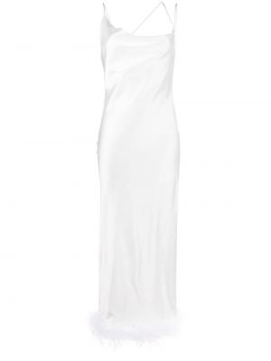 Сатенена коктейлна рокля с пера Loulou бяло