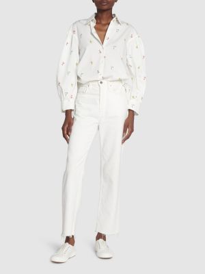 Βαμβακερό πουκάμισο με κέντημα Weekend Max Mara λευκό