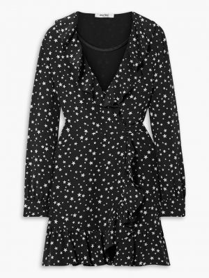 Платье мини из шелкового крепа с оборками и запахом MIU MIU черный