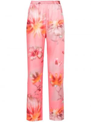 Hlače ravnih nogavica s cvjetnim printom s printom Msgm ružičasta