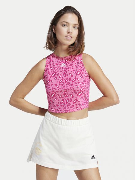 Tricou slim fit cu imagine cu imprimeu animal print Adidas roz