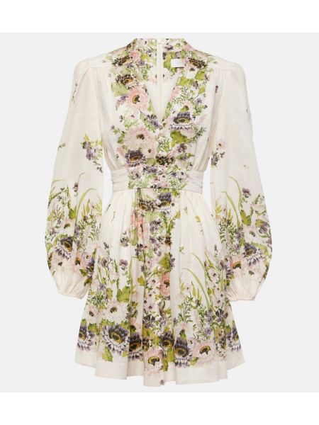 Vestito di lino a fiori Zimmermann bianco