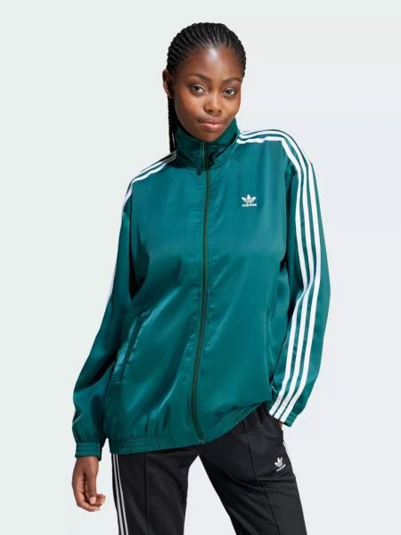 Спортивная атласная куртка свободного кроя Adidas Originals зеленая
