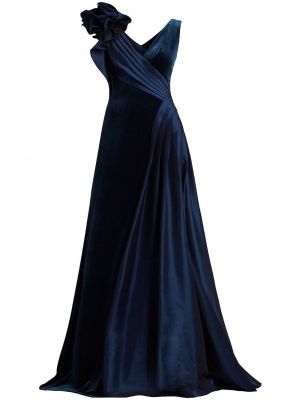 Welurowa sukienka wieczorowa bez rękawów drapowana Tadashi Shoji niebieska