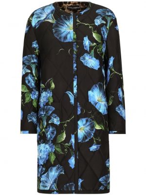 Ватирано палто на цветя с принт Dolce & Gabbana черно