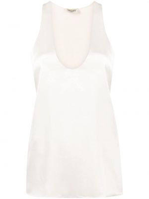 Копринена сатенена блуза без ръкави Saint Laurent бяло