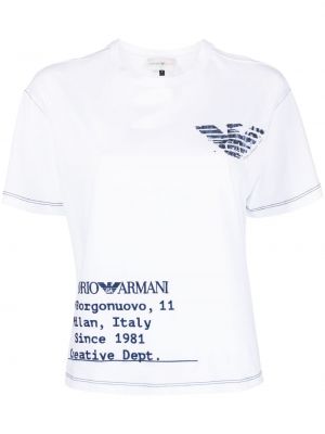 Памучна тениска с принт Emporio Armani бяло