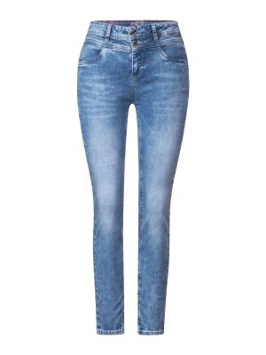 Bavlnené džínsy s vysokým pásom na zips Street One - modrá