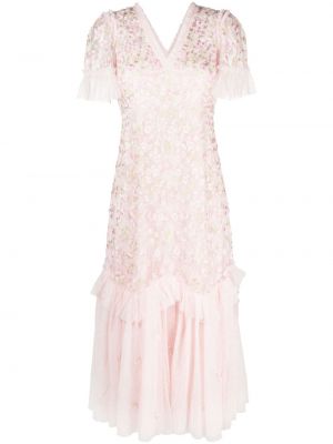 Sukienka koktajlowa w kwiatki tiulowa Needle & Thread różowa