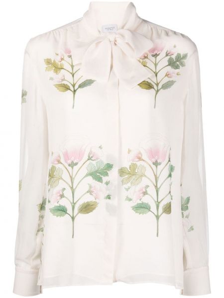 Копринена блуза с панделка на цветя Giambattista Valli бяло