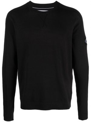 Długi sweter bawełniane z długim rękawem z okrągłym dekoltem Calvin Klein Jeans - сzarny
